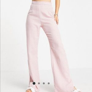 Pink houndstooth high waist wide leg pants